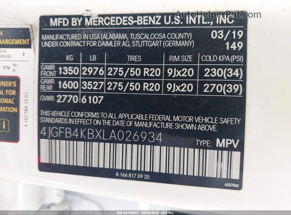 4JGFB4KBXLA026934 2020 MERCEDES-BENZ GLE 350 White Engine compartment view