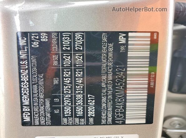 4JGFB4KBXMA523421 2021 MERCEDES-BENZ GLE Gray Widok komory silnika