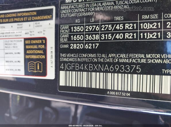 4JGFB4KBXNA693375 2022 MERCEDES-BENZ GLE 350 Black Engine compartment view