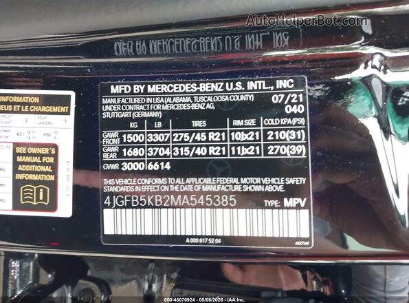 4JGFB5KB2MA545385 2021 MERCEDES-BENZ GLE 450 Black Engine compartment view