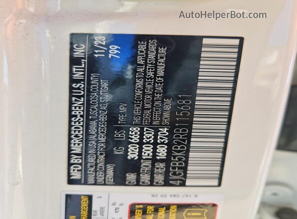 4JGFB5KB2RB115681 2024 MERCEDES-BENZ GLE White Вид наклейки з VIN-кодом