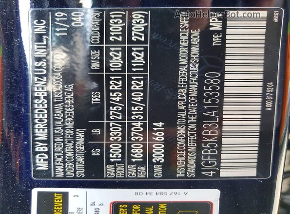4JGFB5KB3LA153580 2020 MERCEDES-BENZ GLE Black 
