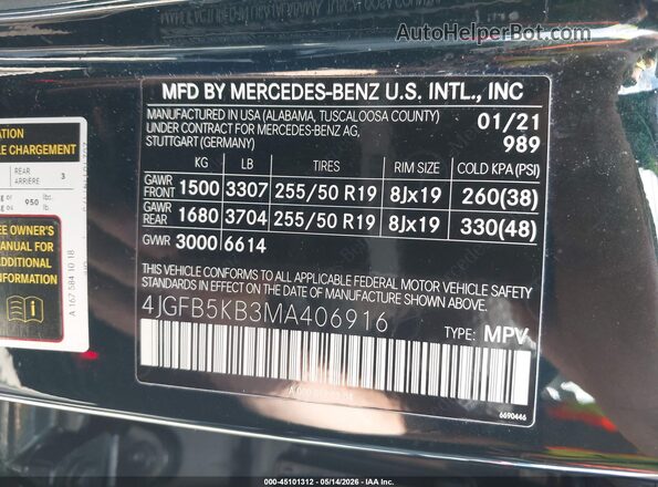 4JGFB5KB3MA406916 2021 MERCEDES-BENZ GLE 450 Black Widok komory silnika