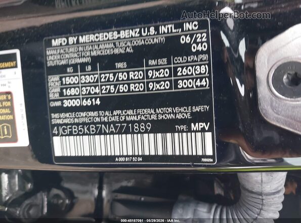 4JGFB5KB7NA771889 2022 MERCEDES-BENZ GLE 450 Black Շարժիչի բաժամունքի տեսք