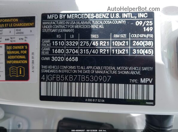 4JGFB5KB7TB530907 2026 MERCEDES-BENZ GLE 450 White ძრავის განყოფილების ხედი