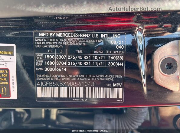 4JGFB5KBXMA561043 2021 MERCEDES-BENZ GLE Black Вид підкапотного простору