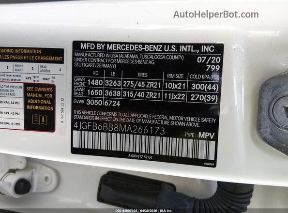 4JGFB6BB8MA266173 2021 MERCEDES-BENZ AMG GLE 53 White Vista del compartimento del motor