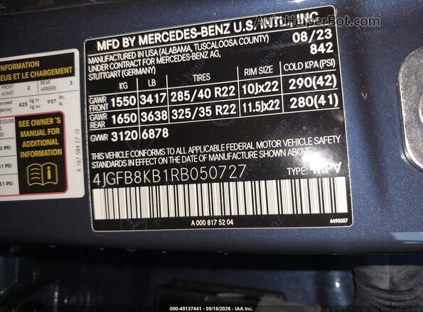 4JGFB8KB1RB050727 2024 MERCEDES-BENZ AMG GLE 63 Blue Շարժիչի բաժամունքի տեսք