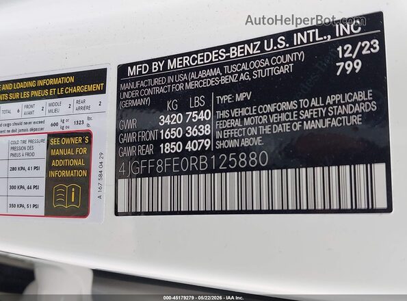 4JGFF8FE0RB125880 2024 MERCEDES-BENZ GLS 580 White Widok komory silnika