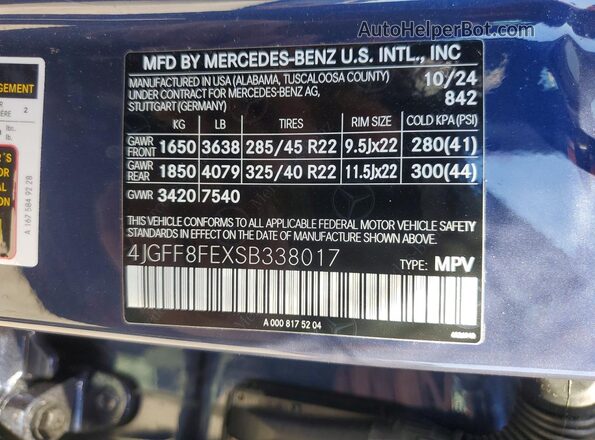 4JGFF8FEXSB338017 2025 MERCEDES-BENZ GLS Blue VIN sticker view