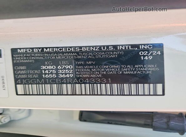 4JGGM1CB4RA043331 2024 MERCEDES-BENZ EQE White Widok wnętrza 360 stopni