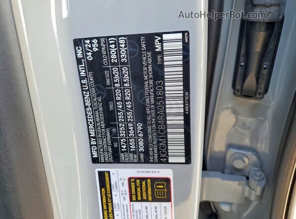 4JGGM1CB4RA051803 2024 MERCEDES-BENZ EQE Gray Вид наклейки з VIN-кодом