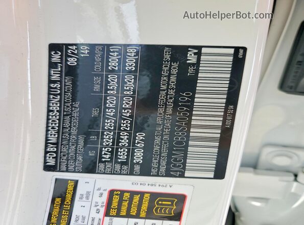 4JGGM1CB8SA059196 2025 MERCEDES-BENZ EQE White Вид наклейки з VIN-кодом