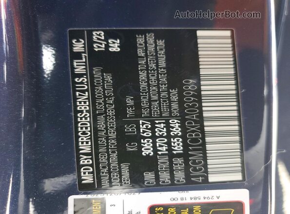 4JGGM1CBXPA039989 2023 MERCEDES-BENZ EQE Blue Widok naklejki z numerem VIN