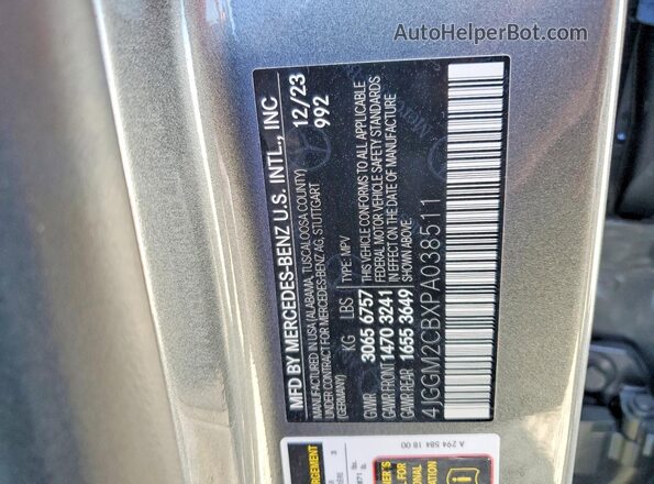 4JGGM2CBXPA038511 2023 MERCEDES-BENZ EQE Gray VIN კოდის სტიკერის ხედი