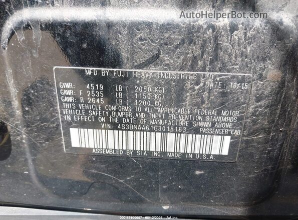 4S3BNAA61G3018163 2016 SUBARU LEGACY Черный Вид подкапотного пространства