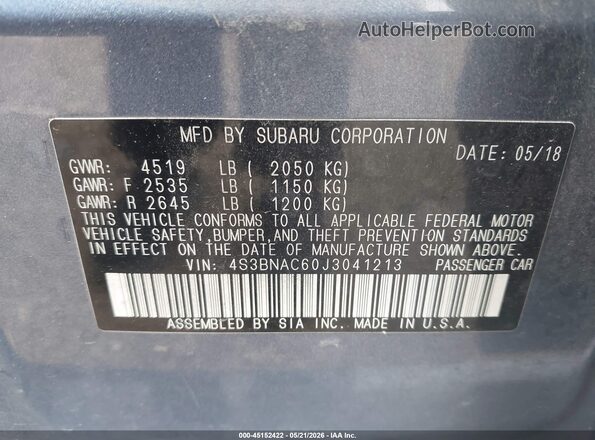 4S3BNAC60J3041213 2018 SUBARU LEGACY Синий Вид подкапотного пространства