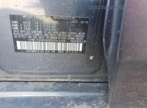 4S3BNAC62G3043599 2016 SUBARU LEGACY Blue ძრავის განყოფილების ხედი