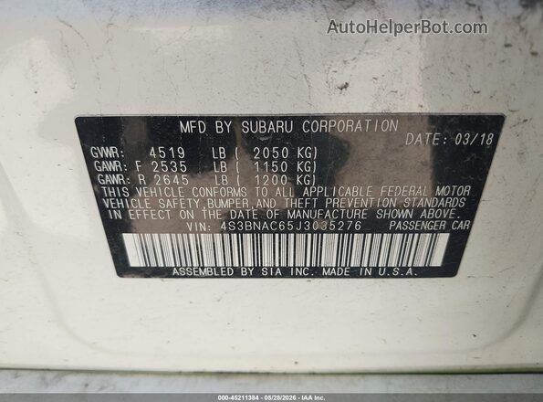 4S3BNAC65J3035276 2018 SUBARU LEGACY White Engine compartment view