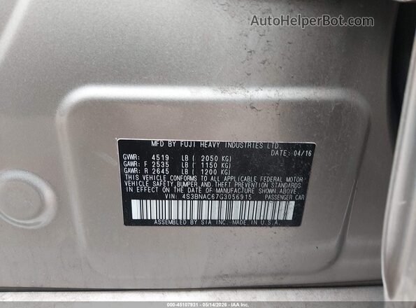 4S3BNAC67G3056915 2016 SUBARU LEGACY Silver Вид підкапотного простору