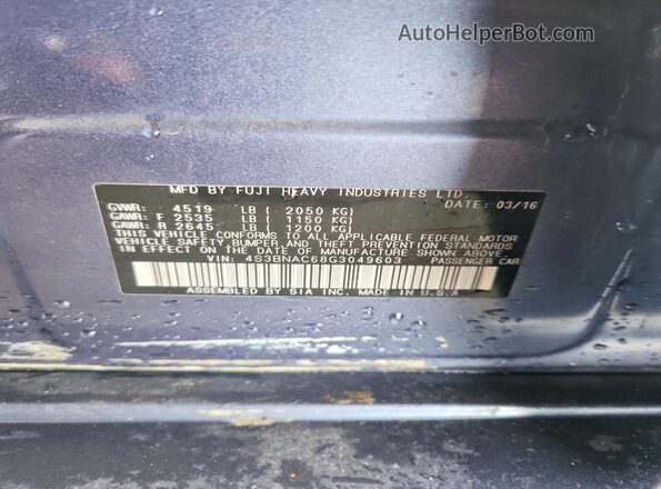 4S3BNAC68G3049603 2016 SUBARU LEGACY Blue 