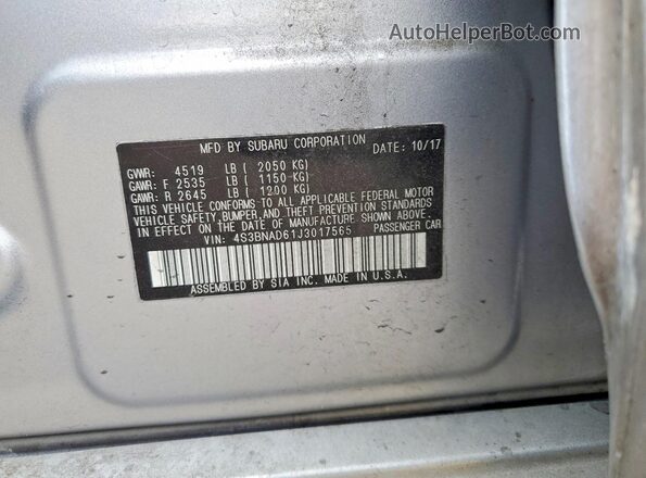 4S3BNAD61J3017565 2018 SUBARU LEGACY Silver 