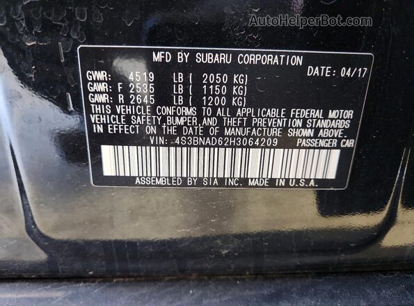 4S3BNAD62H3064209 2017 SUBARU LEGACY Black Vista del compartimento del motor