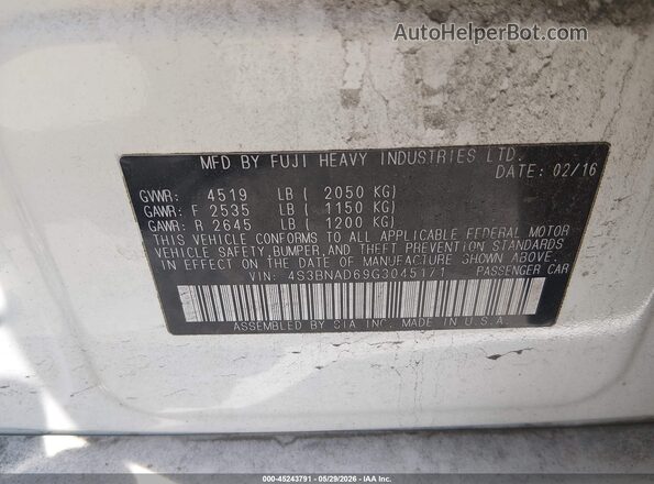 4S3BNAD69G3045171 2016 SUBARU LEGACY White Vista del compartimento del motor