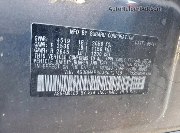 4S3BNAF60J3012189 2018 SUBARU LEGACY Charcoal Вид підкапотного простору