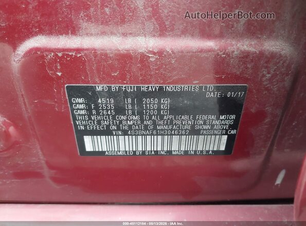 4S3BNAF61H3046362 2017 SUBARU LEGACY Red Widok komory silnika
