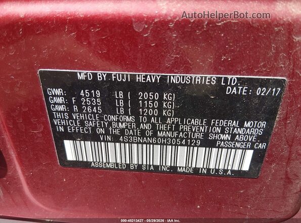 4S3BNAN60H3054129 2017 SUBARU LEGACY Red 