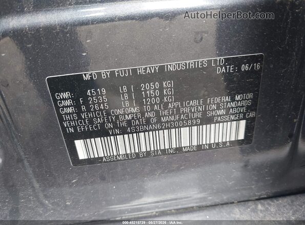 4S3BNAN62H3005899 2017 SUBARU LEGACY Серый Вид подкапотного пространства