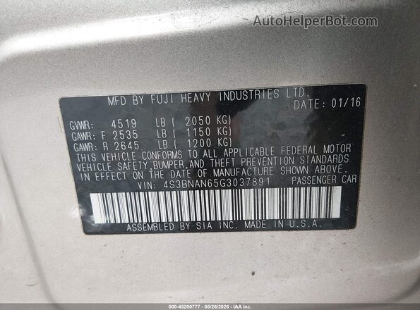 4S3BNAN65G3037891 2016 SUBARU LEGACY Золотой Вид подкапотного пространства