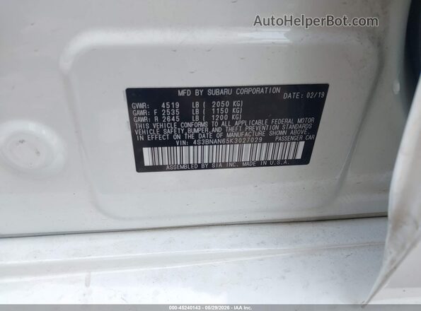 4S3BNAN65K3027029 2019 SUBARU LEGACY White Engine compartment view