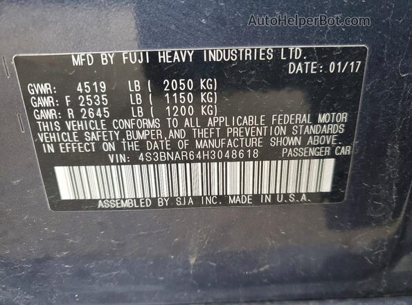 4S3BNAR64H3048618 2017 SUBARU LEGACY Gray Շարժիչի բաժամունքի տեսք