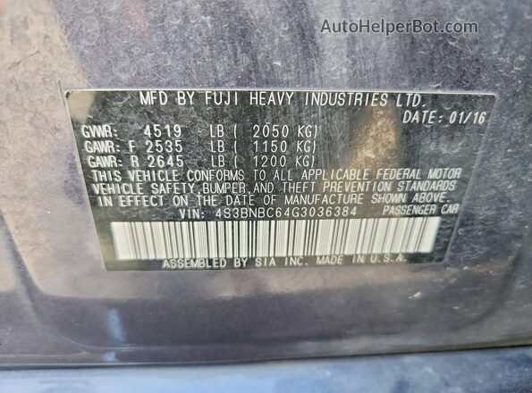 4S3BNBC64G3036384 2016 SUBARU LEGACY Blue Vista del compartimento del motor