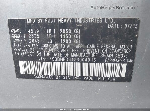 4S3BNBD64G3004016 2016 SUBARU LEGACY Light Blue Engine compartment view