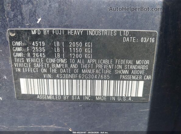 4S3BNBF62G3047685 2016 SUBARU LEGACY Blue Widok komory silnika