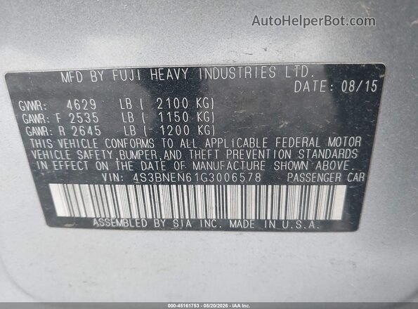 4S3BNEN61G3006578 2016 SUBARU LEGACY Silver Вид підкапотного простору