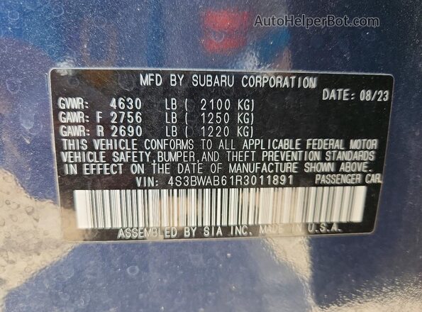 4S3BWAB61R3011891 2024 SUBARU LEGACY Blue ძრავის განყოფილების ხედი