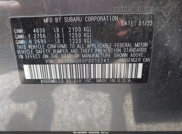 4S3BWAB65P3010241 2023 SUBARU LEGACY Gray Vista del compartimento del motor