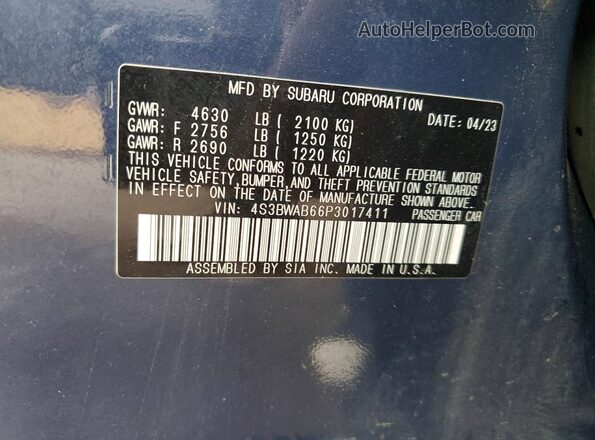 4S3BWAB66P3017411 2023 SUBARU LEGACY Синий Вид подкапотного пространства