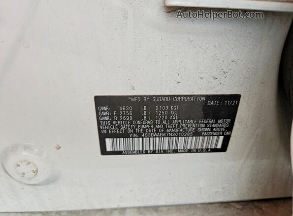 4S3BWAB67N3010285 2022 SUBARU LEGACY White Engine compartment view