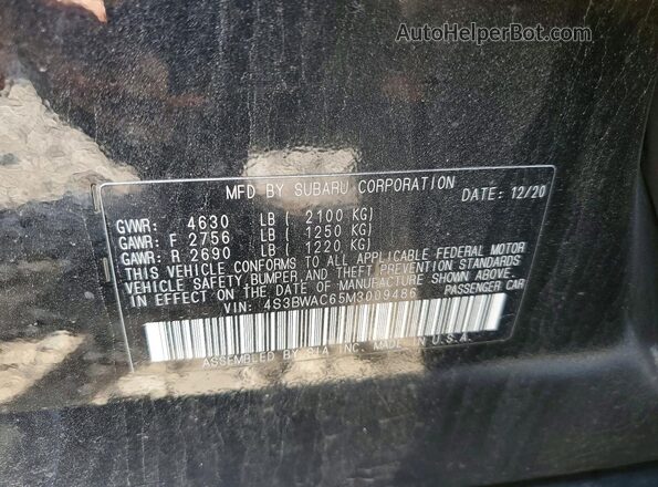 4S3BWAC65M3009486 2021 SUBARU LEGACY Black Вид підкапотного простору