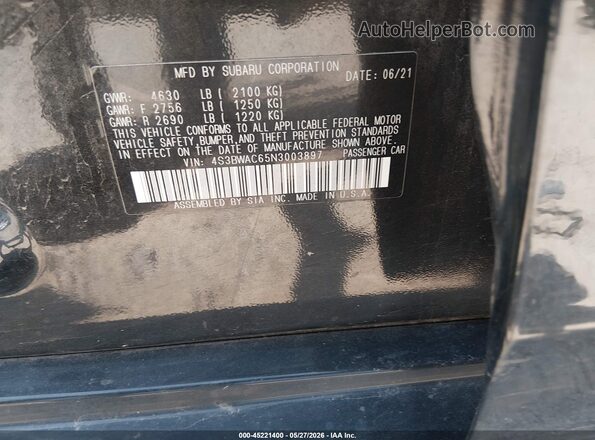 4S3BWAC65N3003897 2022 SUBARU LEGACY Черный Вид подкапотного пространства