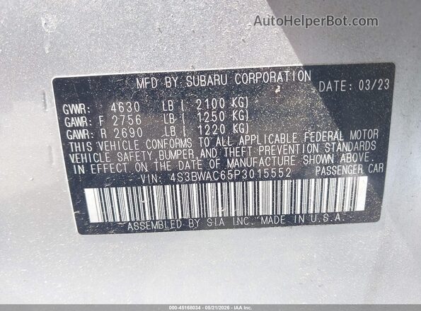 4S3BWAC65P3015552 2023 SUBARU LEGACY Silver Շարժիչի բաժամունքի տեսք