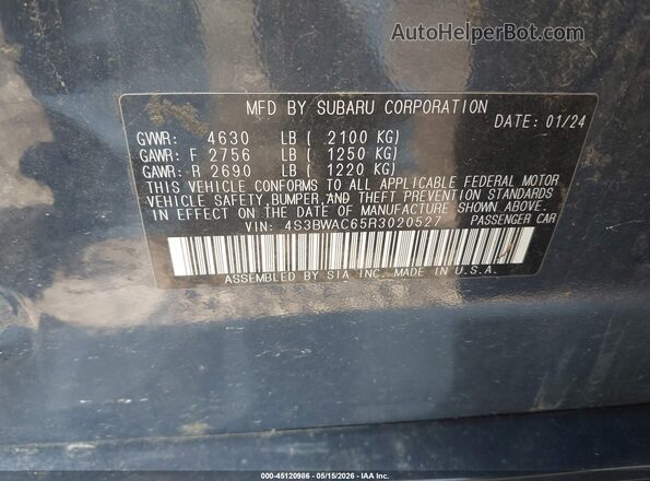 4S3BWAC65R3020527 2024 SUBARU LEGACY Синий Вид подкапотного пространства