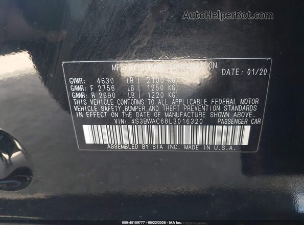4S3BWAC68L3016320 2020 SUBARU LEGACY Black ძრავის განყოფილების ხედი