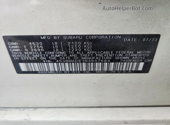 4S3BWAD61R3007689 2024 SUBARU LEGACY White Widok komory silnika