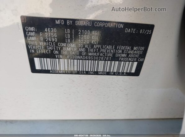 4S3BWAD69S3028781 2025 SUBARU LEGACY White 